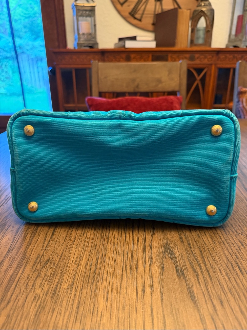 PRADA Canapa Mini Canvas Logo Tote Bag Light Blue/Turquoise - Picture 5 of 13